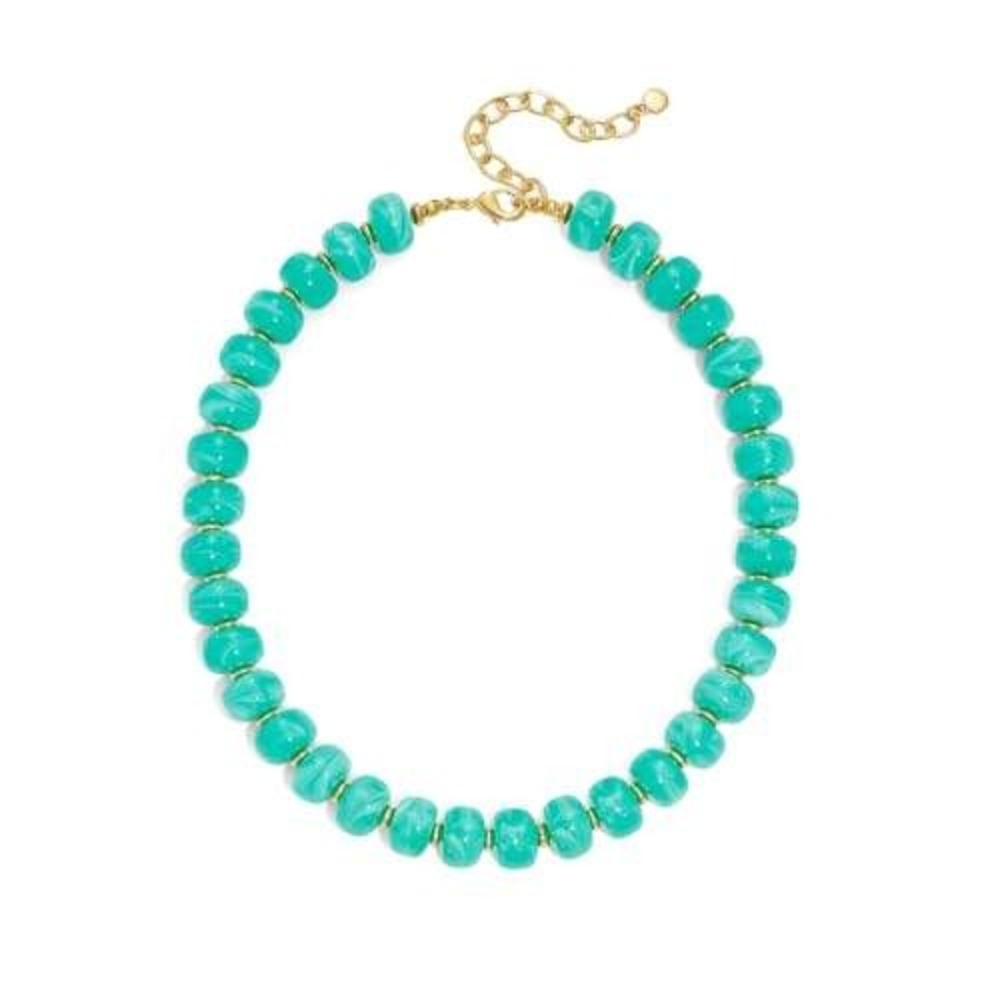 Turquoise Marbled Bead Statement‎ Necklace Gold Tone Adjustable Chunky Jewelry